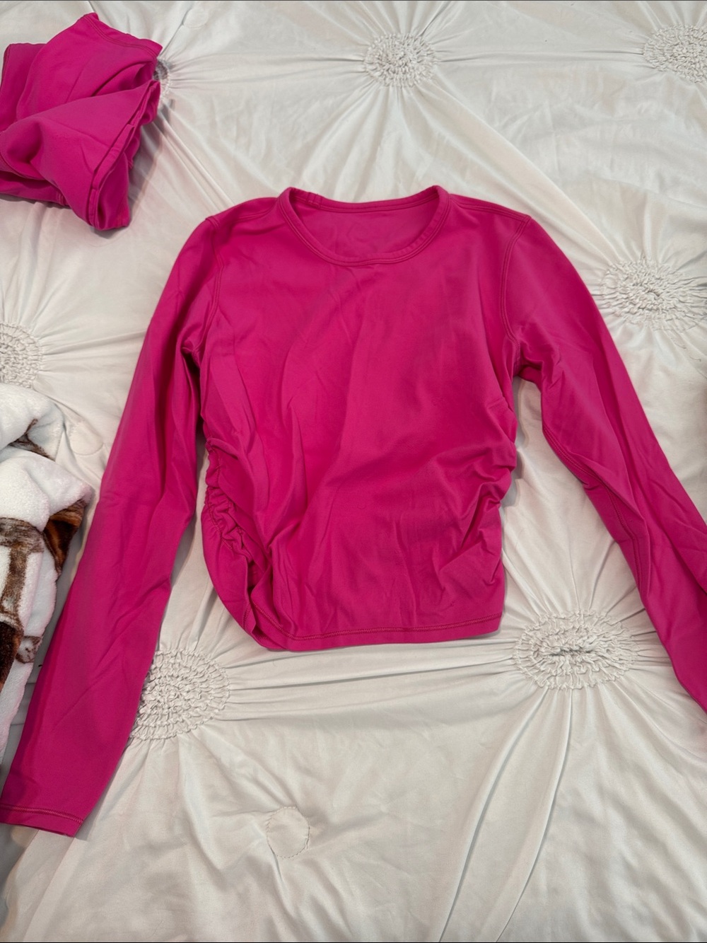 lululemon athletica Hot Pink Long Sleeve Ruched Side Top